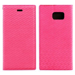 Samsung Galaxy S6 Edge Plus Slim Check Magnetic Flip Leather Wallet Case (Pink)